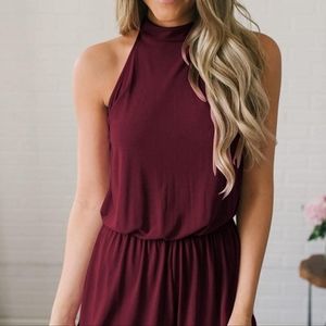 MEROKEETY Halter Neck Elastic Waist Solid Color Jumpsuit Size Med (NEVER WORN)